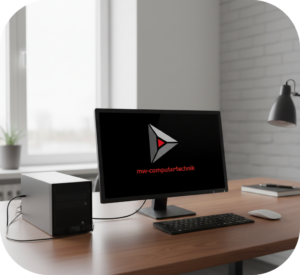 Generischer PC mit Logo mw-computertechnik auf dem Bildschirm.